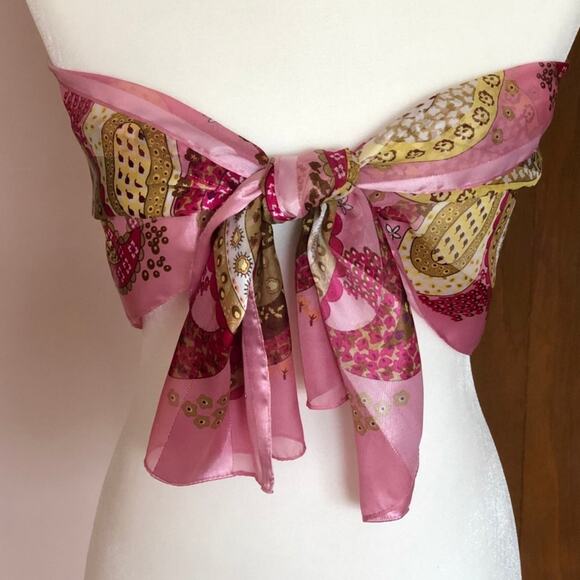 Y2K Paisley Scarf Oblong Long Pink Elegant Cottagecore Fairy Retro 13x58 - Picture 1 of 6